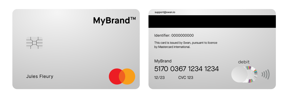 Image of the front and back of the standard silver card design with the partner logo in black